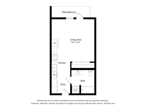 a floor plan of a unit with a bedroom and a bathroom